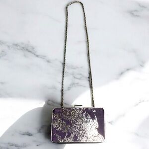 Elegant Shanghai Tang Purple Clutch with silver Accents